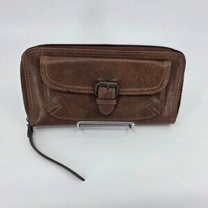Vintage Axcess Distressed Brown Zip Around Wallet Retro Daisy Mod Lining Y2K